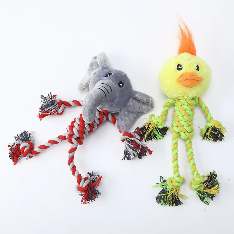 Pet Dog Squeaky Toy Soft Plush Chew Stuffed Animal Shape Bite Resistant Dog Cotton Rope Toys For Small Dog Pet Supplies