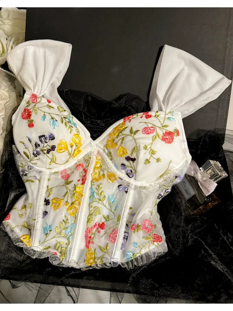 HMA Fashion Lace Embroidered Flower Bra For Women With Camisole Vest Sexy Girl Summer Strapless Top 240726