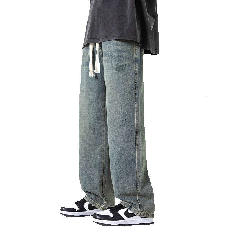 Jeans 2024 Autumn Straight Men Loose and Versatile Trend Wide Leg for Casual Long Pants College Style Overalls and Sweat Pants Unisex Men Pants Cotton