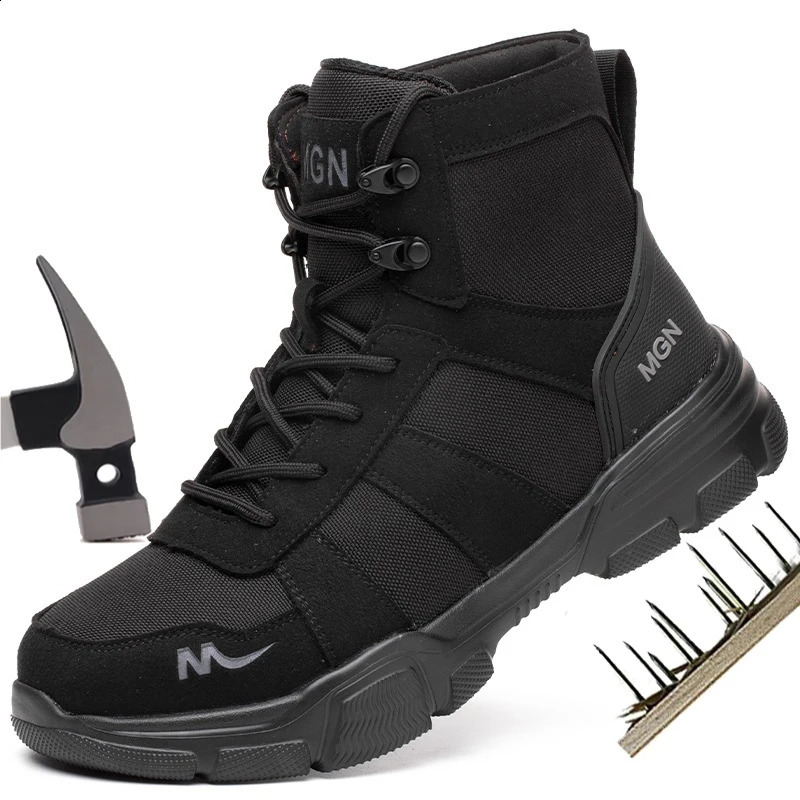 High Top Men Work Safety Boots Anti-smash Work Sneakers Safety Shoes Men Indestructible Work Boots 240718