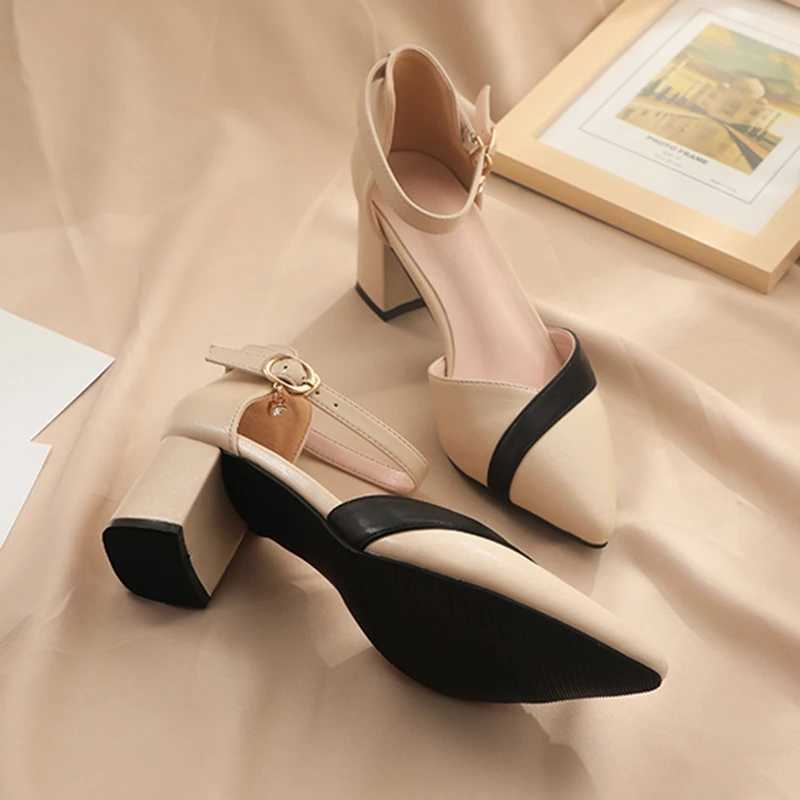 High Quality Rimocy Mixed Color Med Heels Pump Womens Pointed Toe Ankle with High Heels Womens Pu Leather Pahwork Office Shoes Womens T241024