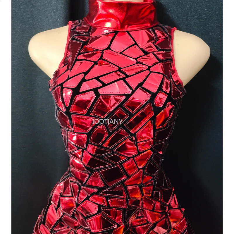 Silver Mirror Nightclub Dress Women Evening Birthday Outfit Sleeveless Shiny Laser PU Bar Dj Gogo Dancer Singer Stage Costumes 240726