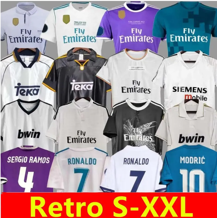 00 01 02 03 04 05 06 07 Real Madrids Retro Soccer Jersey Short sleeve Football shirts GUTI Ramos SEEDORF CARLOS 10 11 12 13 14 15 16 17 RONALDO ZIDANE RAUL finals KAKA