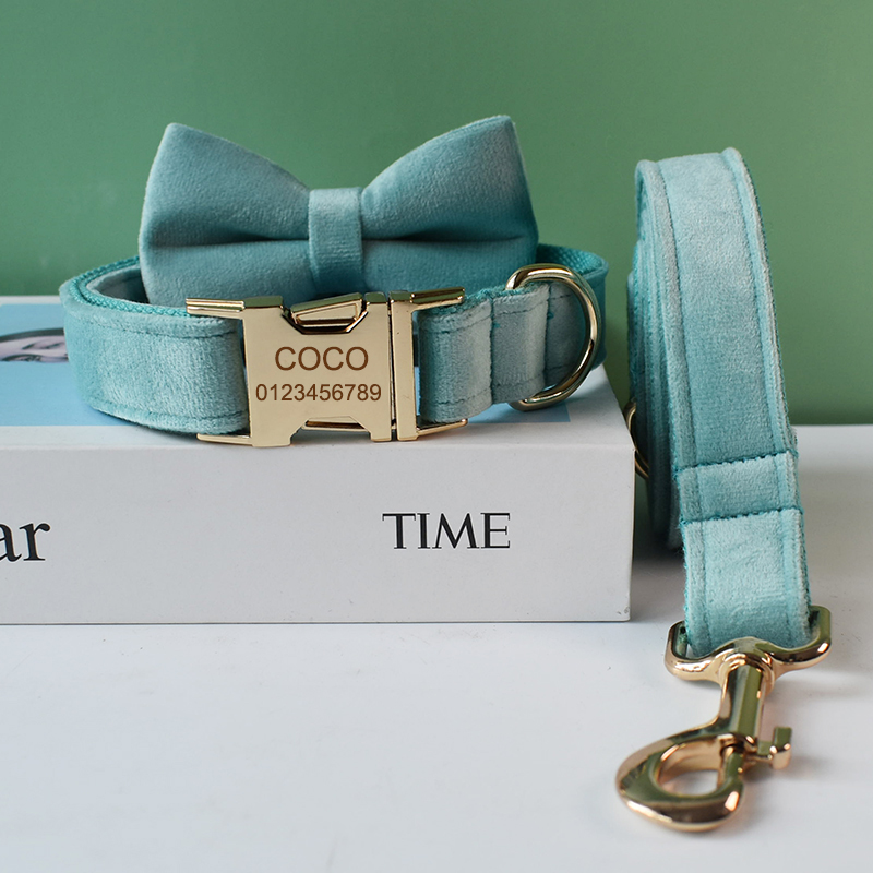 Green Collar Personalized Velvet Quality Fabric For Small, Medium Large Dog Custom Metal Parts Pet Accessory flannelette29