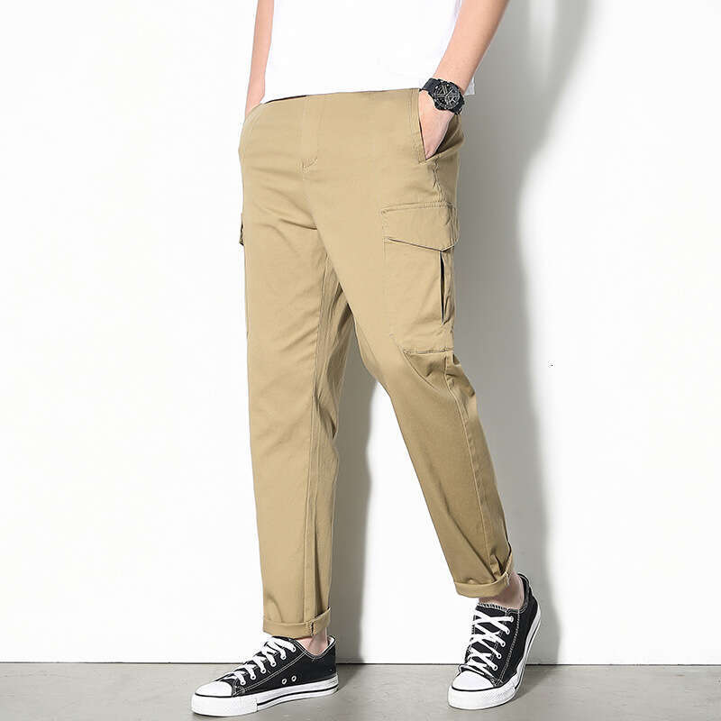 Cotton Casual in Spring and Summer 2024 New Work Loose Straight Leg Men Multi Pocket Pants for Men Bound Feet Half Pants for Men Military Pants for Ma