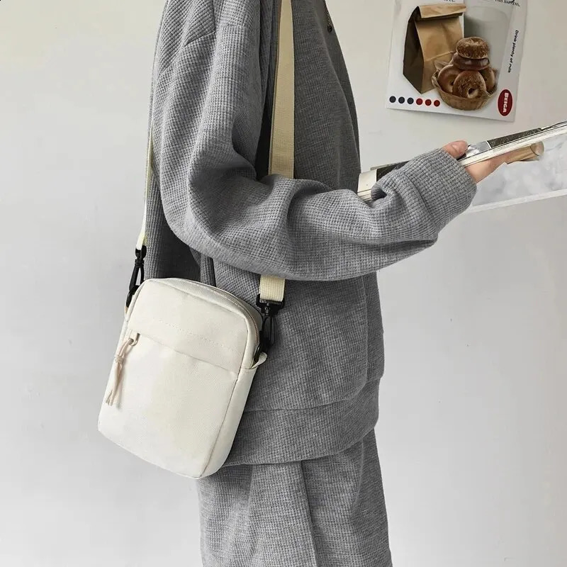 Sling Bags For Men Casual Canvas Small Zipper Crossbody Pouch Simple Shoulder Bag y240902