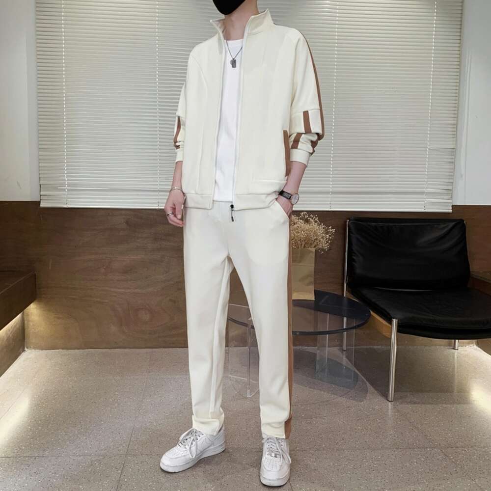 Mens 2024 New Spring Korean Loose Two Piece Youth Leisure Cotton Sports Set Hip-hop Style Sport College Style Jeans for Pregnant Women Gold Velvet Pan