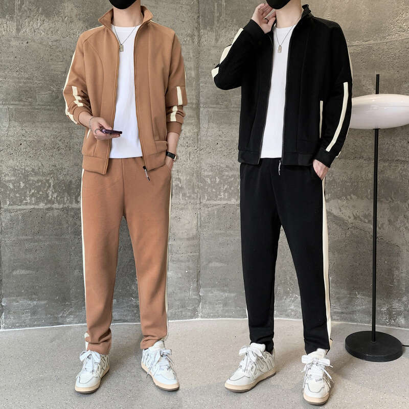 Mens 2024 New Spring Korean Loose Two Piece Youth Leisure Cotton Sports Set Hip-hop Style Sport College Style Jeans for Pregnant Women Gold Velvet Pan
