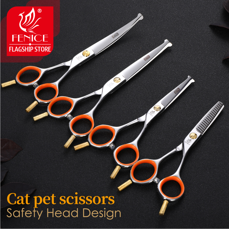 Fenice professional 4.75/5/6 inch safely round tips top pet cat grooming scissors curved trimming scissors for Face, Ear, Nose
