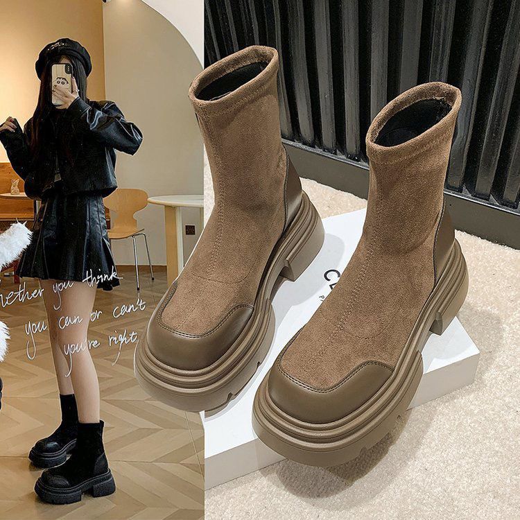 Ladies' autumn and winter thick soled height increasing short boots