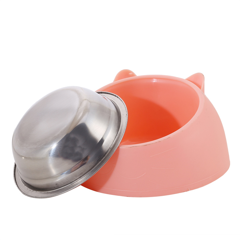 Stainless Cat Bowls Non-slip Base Pets Puppy Cats Food Drink Water Feeder Neck Protection Dish Pet Bowl 200ml 15 Degrees Tilted