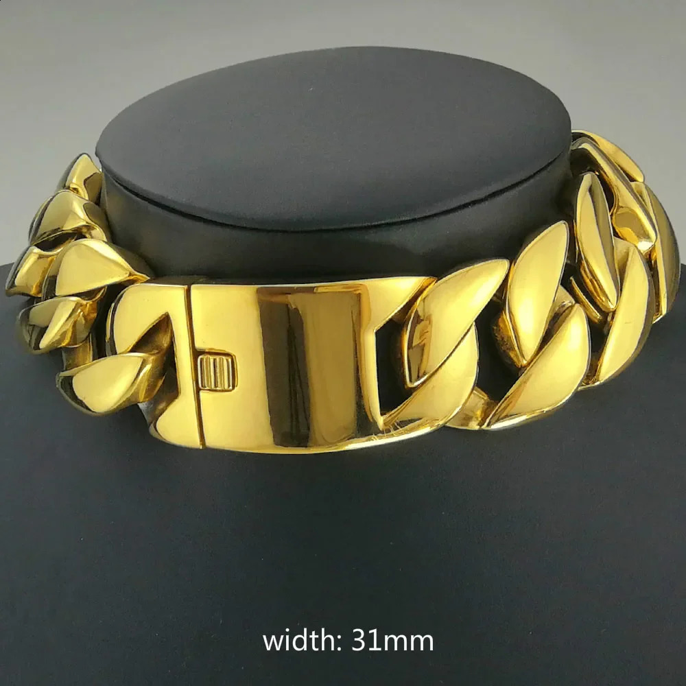 Gold 316L stainless steel fully polished 31mm wide chain 4055cm necklace jewelry N397 240906