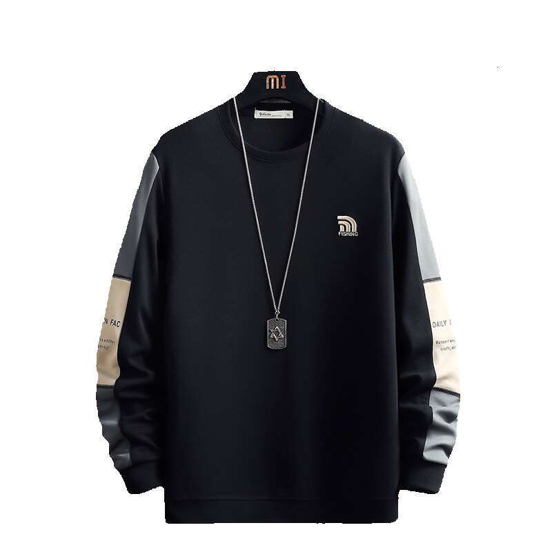 Sweatshirt Men's Korean Round Neck Trendy Loose and Versatile 2024 Spring New Long Sleeved T-shirt Personalized Casual Top Longer Zip Up Hoodie M