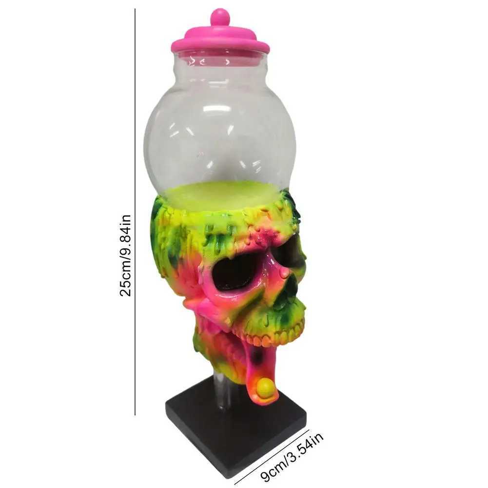 1PCS Halloween Transparent Candy Cans Jar With Cover Bubble Gum Machine Color Skull Candy Storage Tank Dessert Display StandCL240726