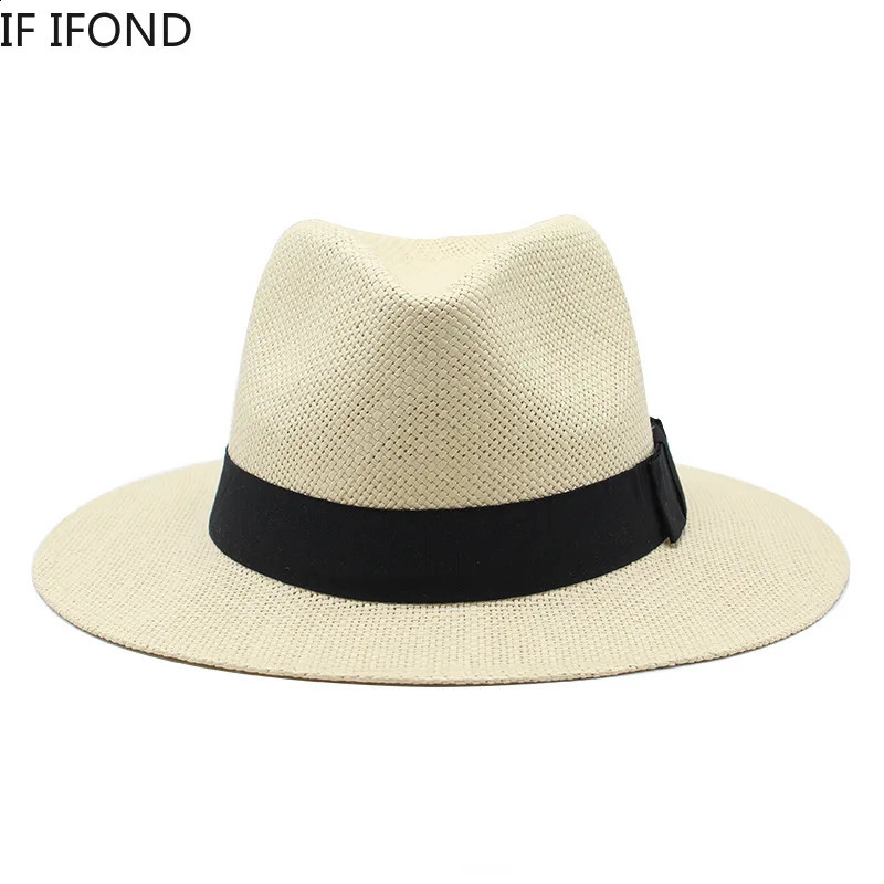 Summer Casual Paper Straw Hat Mens Panama Trilby Jazz Hat Outdoor UV Protection Beach Hat 240710