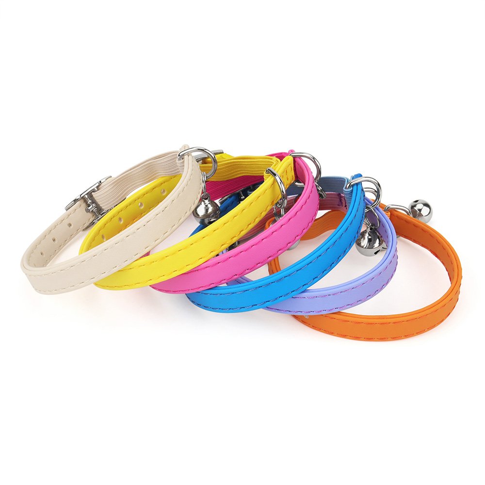Macaron Color Cute Pet Cat Collar, Elastic Webbing Cat Collar Adjustable PU Color Small Collar with Bells for Puppies and Cats