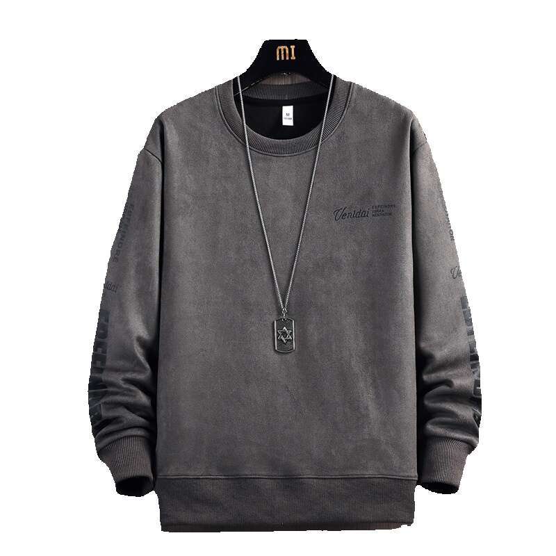 Suede Hoodie for Men 2024 New Round Neck Pullover Long Sleeved T-shirt Spring and Autumn Loose Trendy Brand Top Zip Up Hoodie Men Y2k Hoodie Goth Y2k