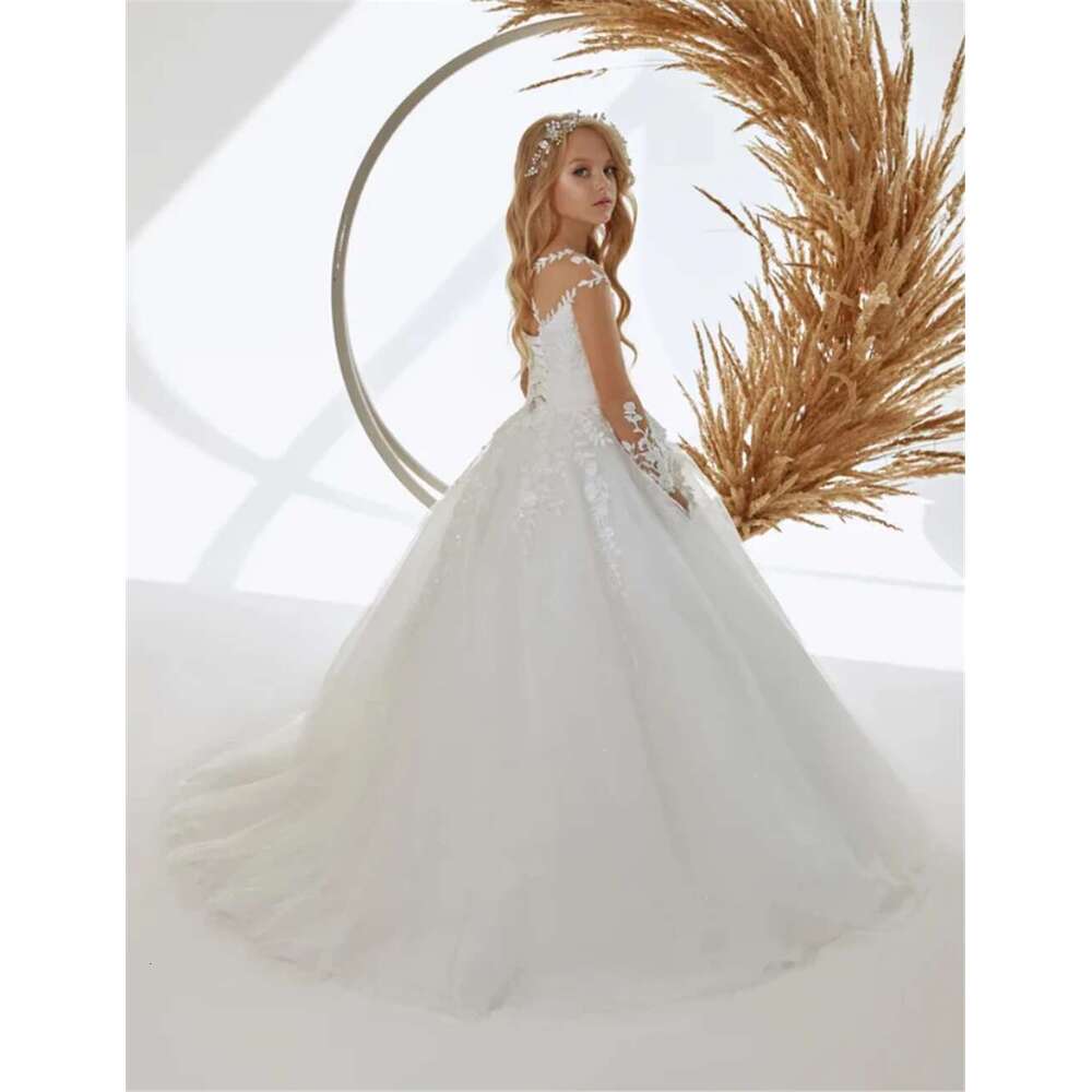 Birthday Party Banquet Princess First Communion Gown wer Girl Dresses Tulle Puffy Applique Taig Long Sleeve For Wedding