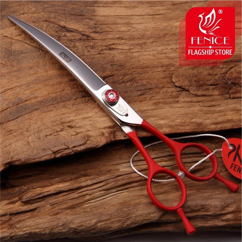 Fenice professional 7.0/7.5/8.0 inch pet curved scissors in dog scissors grooming cutting shears makas tijeras