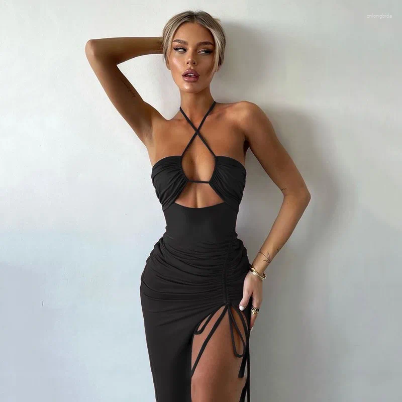Casual Dresses Sexy Dress Women Summer Sleeveless Backless Slim Fashion Split Bandage Bodycon Elegant Party