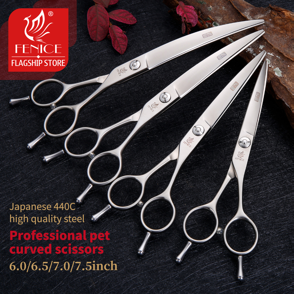 Fenice 6/6.5/7/7.5/8 inch Professional Curved 35° Pet Dogs Grooming Scissors Pets Hair Cuttings Shears tesoura tijeras