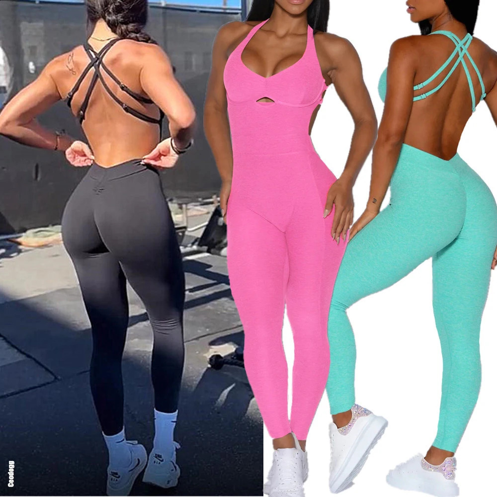 Nylon Pad Women Yoga Set Rompers One Piece Jumpsuit Gym Exercise Sports Bra Romper Fitness Shorts Sportwear Active Suit 240716