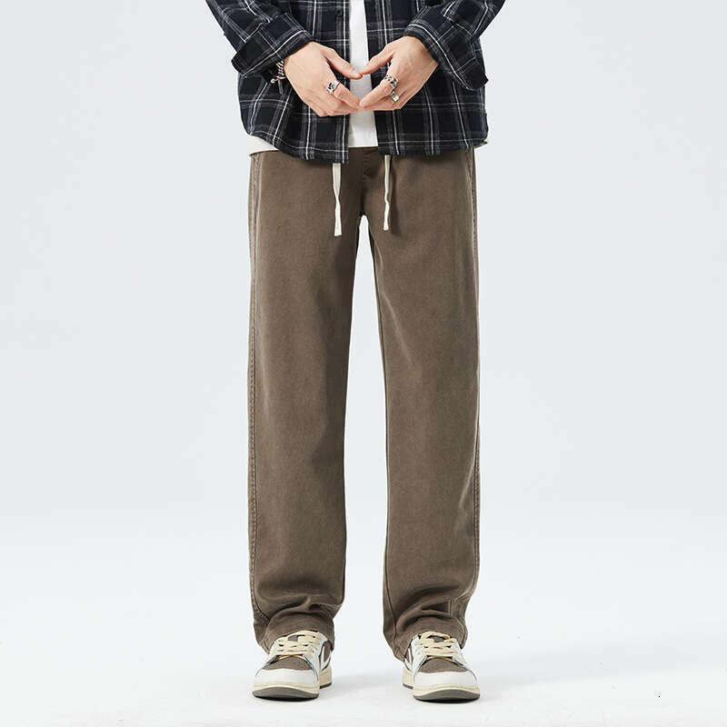 Wide Jeans Spring and Autumn Loose Straight Leg Trend 2024 New Elastic Casual Long Mens Pants Breathable Sport Overalls Straight Tube Waterproof Trous