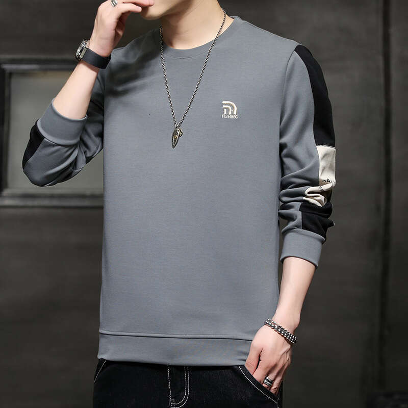 Sweatshirt Men's Korean Round Neck Trendy Loose and Versatile 2024 Spring New Long Sleeved T-shirt Personalized Casual Top Longer Zip Up Hoodie M