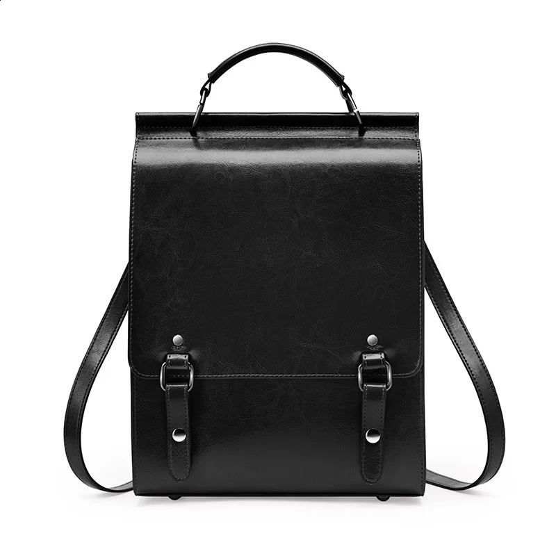 Womens retro leather backpack college style student backpack multifunctional leisure travel school bag womens handbag 240827