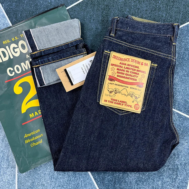 14oz Red Selvedge Denim Jeans for Men Heavyweight Raw Desilted Indigo Cotton Pants Youth Male Fashion Loose Straight Trousers 240715