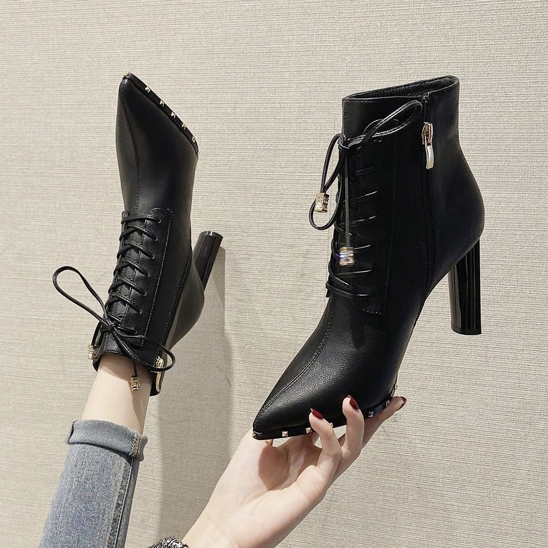 Ladies' high heels thick heels pointed boots