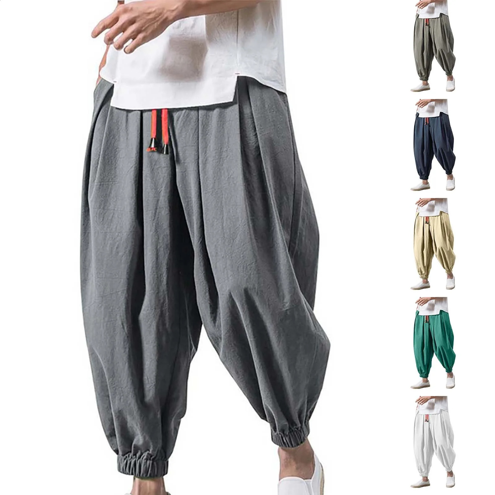 Oversize Men Loose Harem Pants Spring Fall Cotton Linen Overweight Sweatpants High Quality Casual Trousers Male 240726