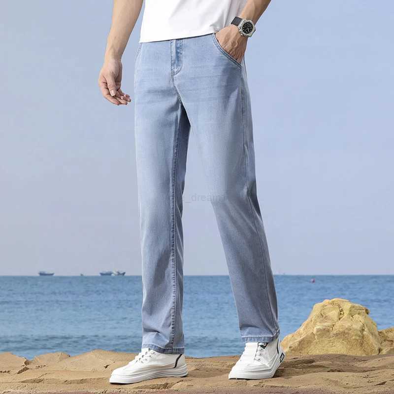 Lyocell Thin Denim Jeans For Men Straight Pants Baggy Soft Silk High Quality Brand Fashion Denim Pants Summer Autumn Trousers Z240912