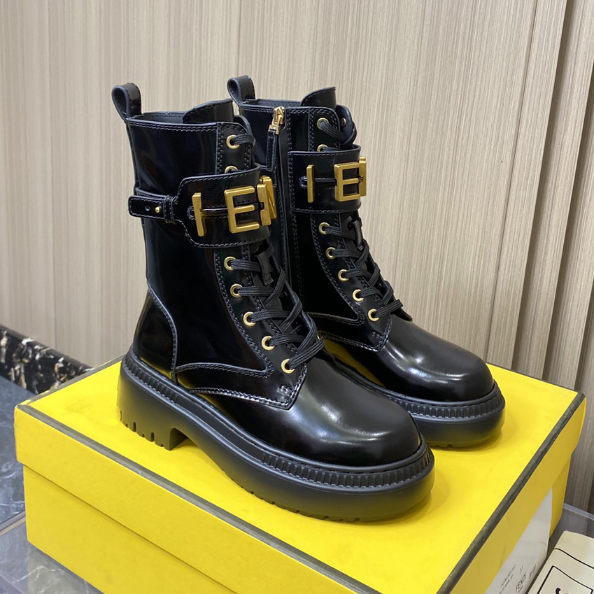 Boots Designer boots motorcycle boots fashion Chelsea boots woman Mid length boots Black Leather Wedge Lace Up Round Head Letter Thick Heel