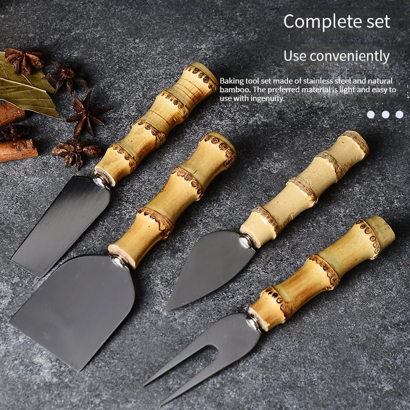 Bamboo Cheese Knives Set Cheese Cutlery Steel Stainless Cheese Slicer Cutter Mini KnifeButter KnifeSpatula ForK 240726