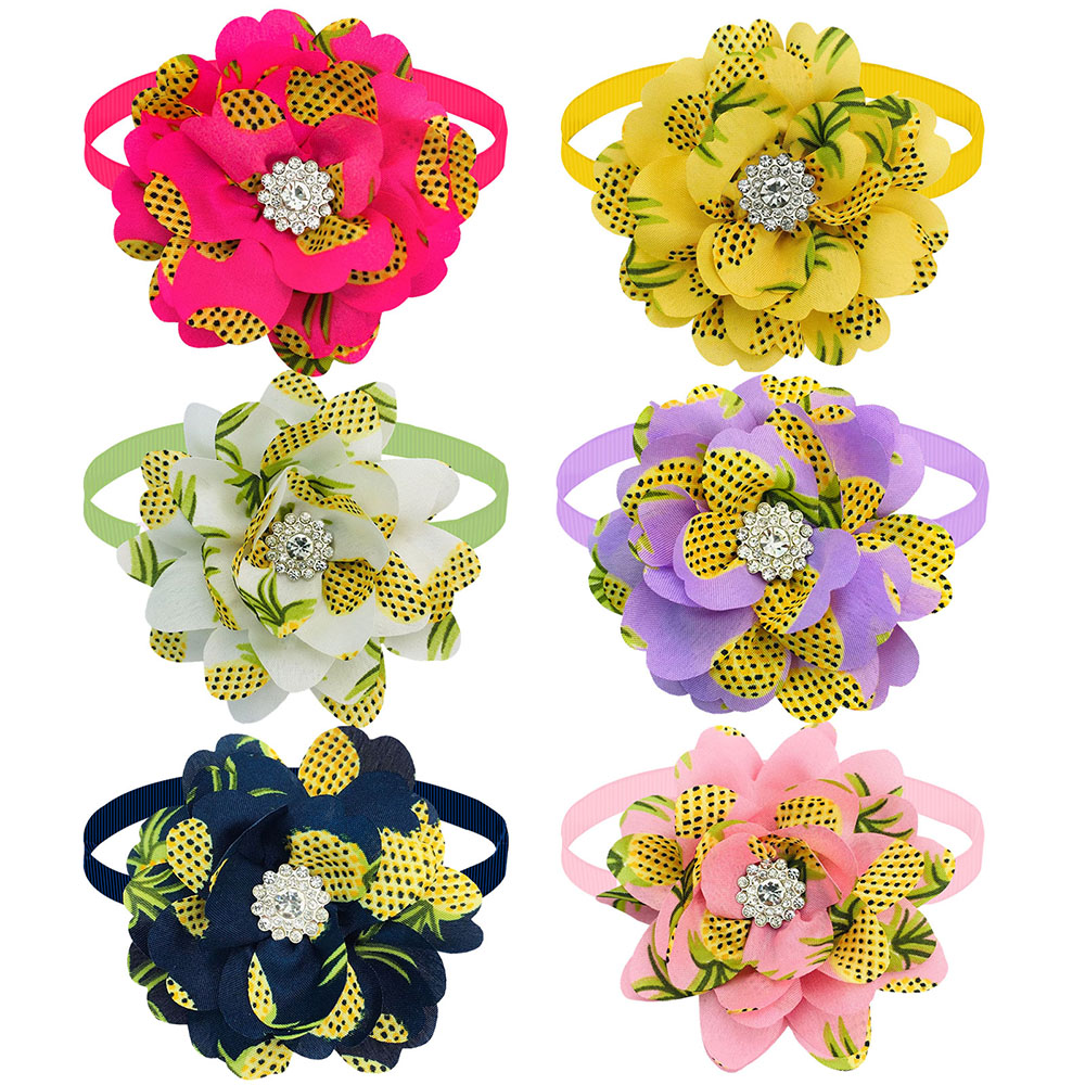New 50PCS Flower Bowties For Dogs Fashion Diamond Pet Dog Bow Tie Collar Summer Dog Pet Grooming Accessories For Small Dogs