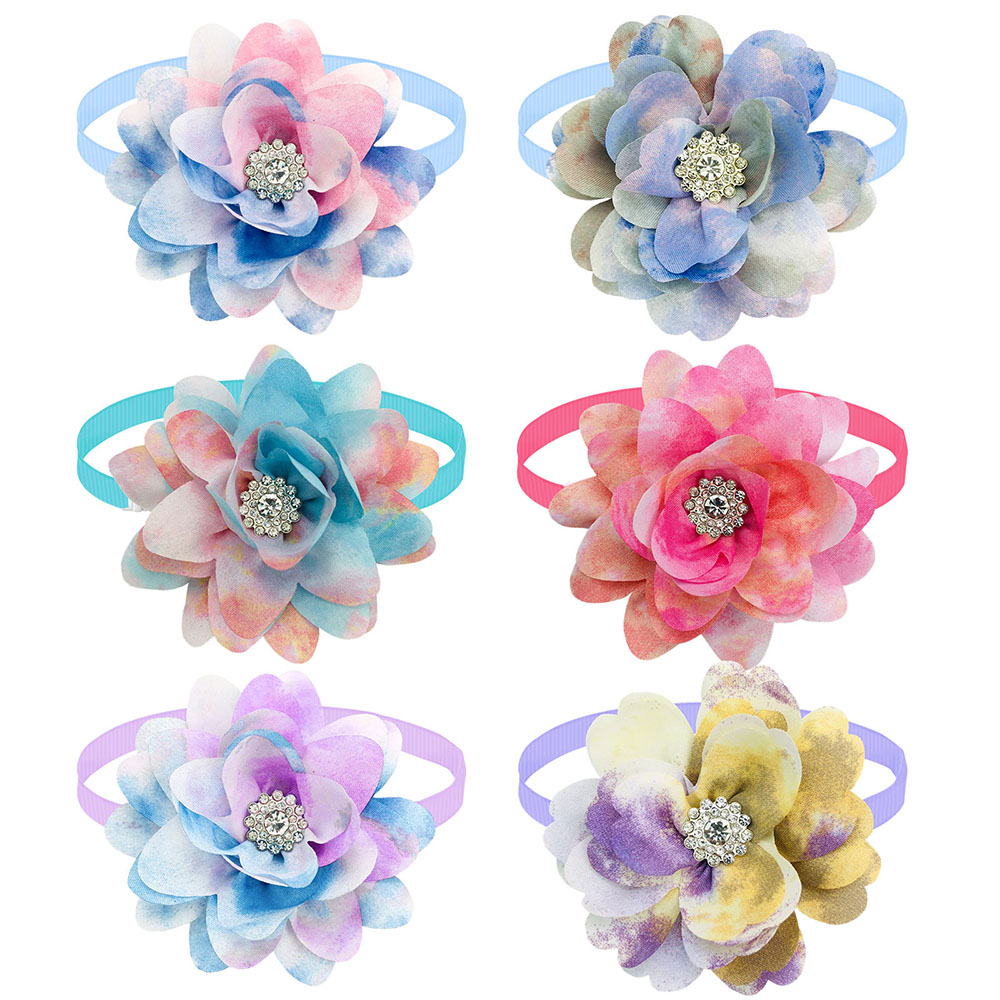 New 50PCS Flower Bowties For Dogs Fashion Diamond Pet Dog Bow Tie Collar Summer Dog Pet Grooming Accessories For Small Dogs