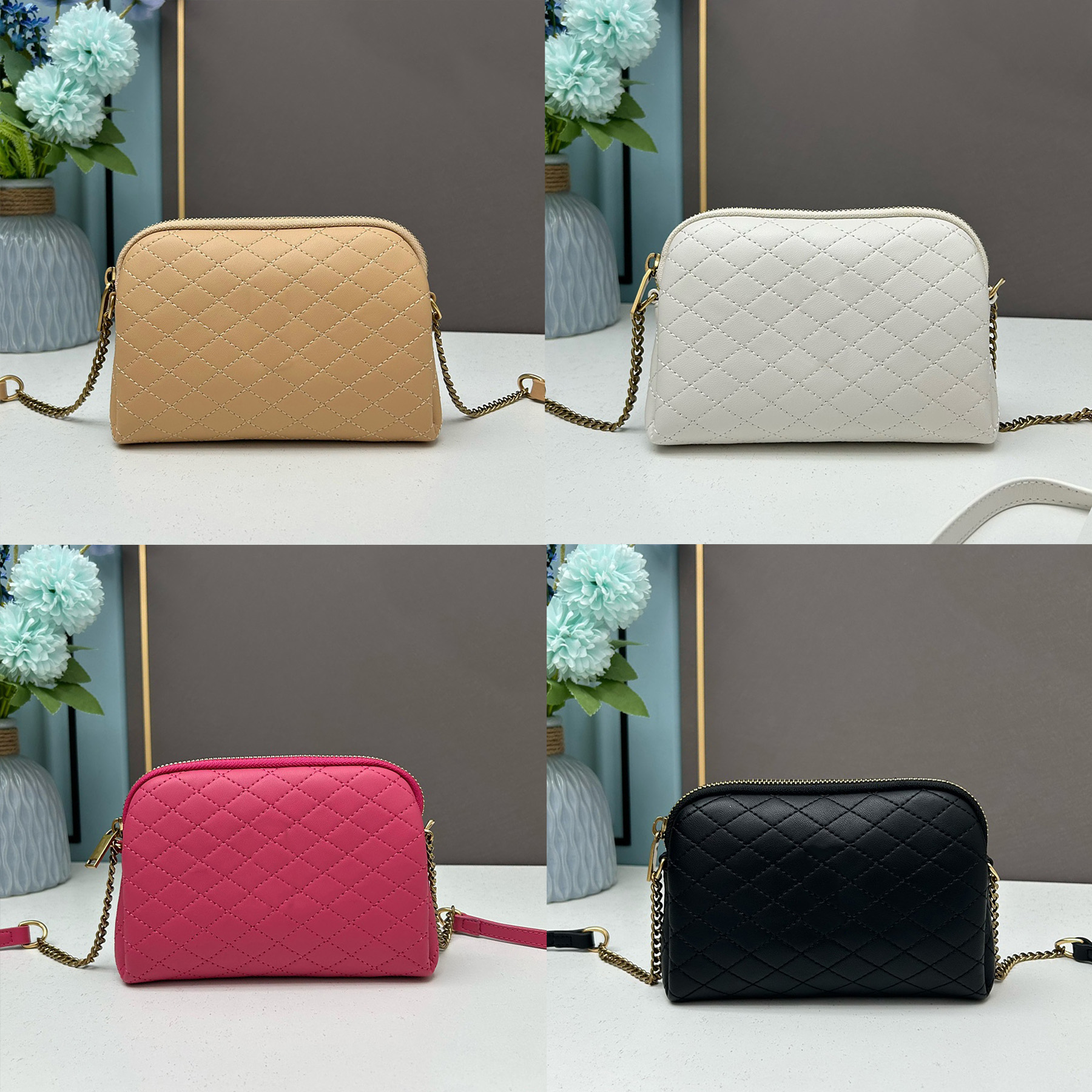 high quality gaby zipped pouch cosmetic bag luxury designer quilted genuine leather makeup bag golden hardware adjustable strap shoulder bag women travel handbag