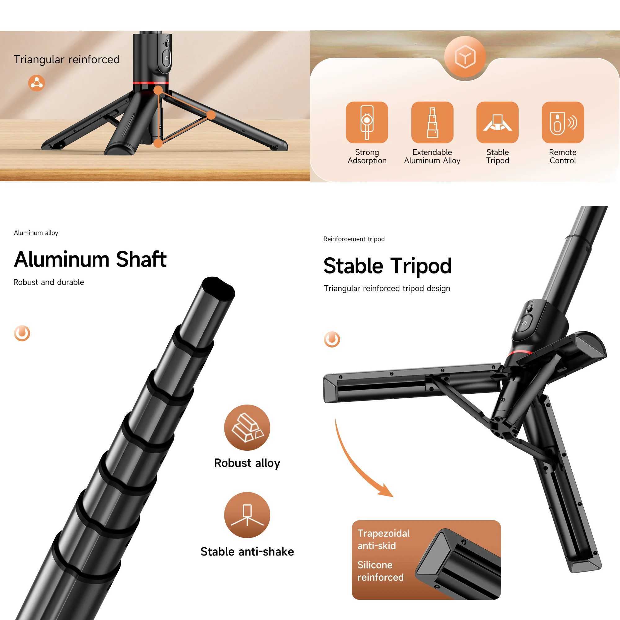 1045mm Magnetic Selfie Stick Tripod with Light Wireless Selfie Stick Tripod with Remote Detachable Phone Holder for SmartphoneM240719