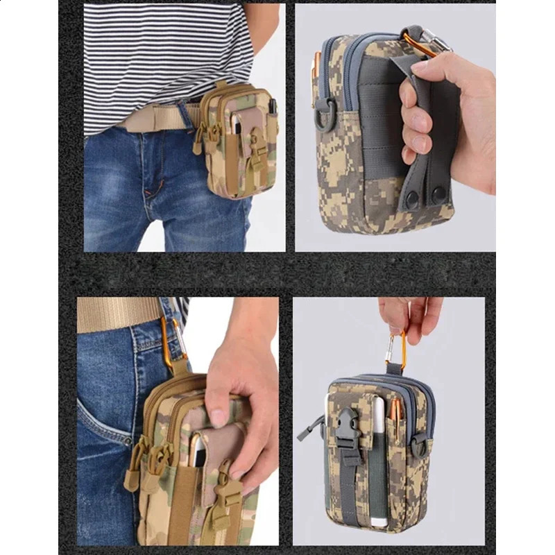 Outdoor Men Camouflage Waist Pack Bum Bag Pouch Waterproof Tactical Sport Hunting Belt Molle Nylon Mobile Phone Bags Travel Tool 240725