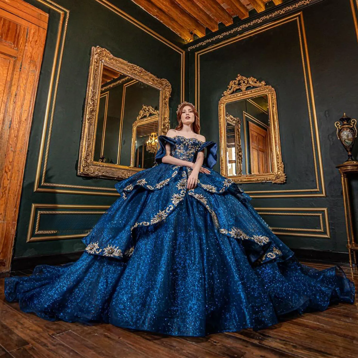 Sparkly Quinceanera Dress Sweet 16 Ball Gown Off The Shoulder Mexico Applique Beading Princess 3D wers Vestidos De XV Anos