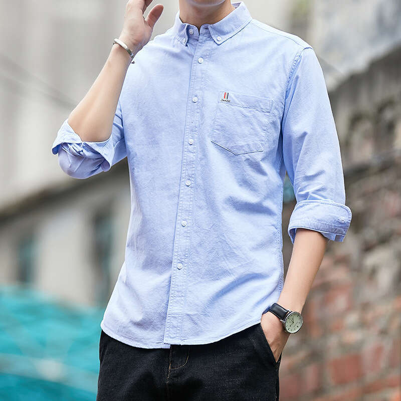 Cotton long sleeved 2024 new autumn Oxford fabric solid color mens business casual cotton shirt men
