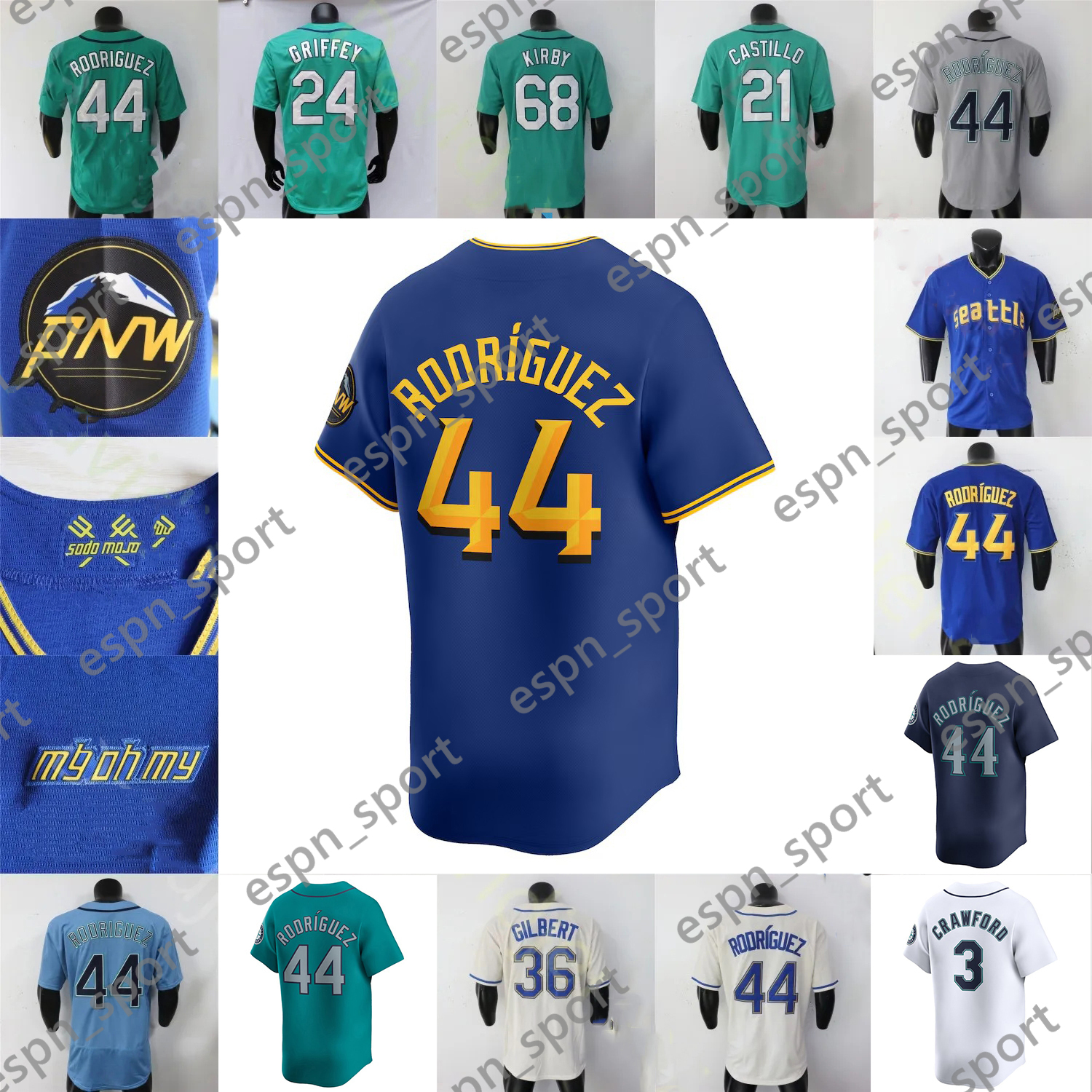 44 Julio Rodriguez 2024 City Connect Baseball Jersey Ken Griffey Jr. Jarred Kelenic JP Crawford Suzuki Ichiro Cal Raleigh Mariners Kolten Wong Men Women Youth