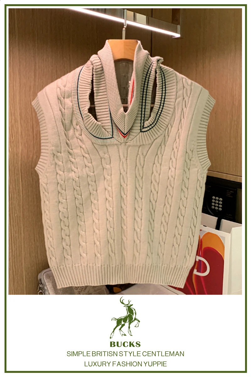 Sweater Vest Men Patchwork Leisure Loose All-match Streetwear Sleeveless Sweaters Vest Mens Chic Korean Style Teenss Y131 240726