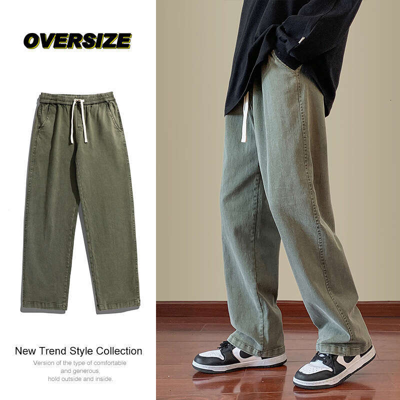 Jeans for Boys American Style Spring 2024 New Loose and Trendy Brand Cotton Pants Mens Elastic Waist Straight Leg Casual Pants Gold Velvet Pants