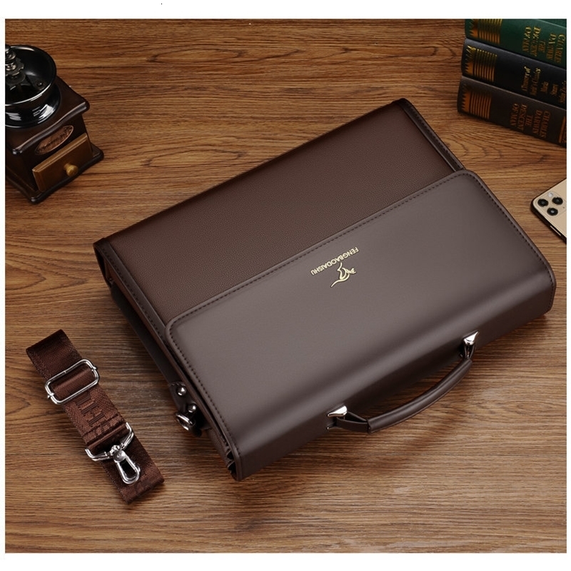 Leather Briefcases For Men Work Business Tote Bolsas Black Handbag Shoulder Lawyer Square A4 Side Crossbody Bag 240725ZYl