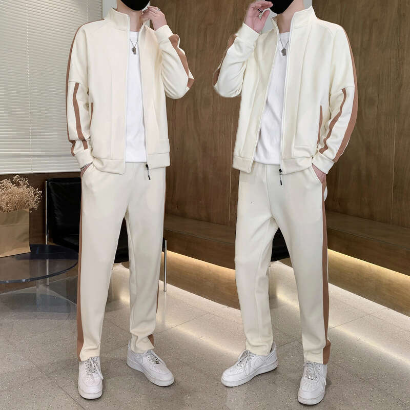Mens 2024 New Spring Korean Loose Two Piece Youth Leisure Cotton Sports Set Hip-hop Style Sport College Style Jeans for Pregnant Women Gold Velvet Pan