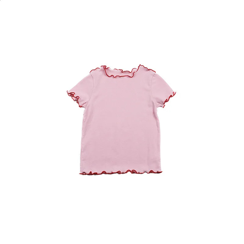 2024 Summer T-shirt Girl Baby Korean Short Sleeved T-shirt Sweet Lace Solid Color T-shirt Girl Sweet Gentle Clothes 240712bj