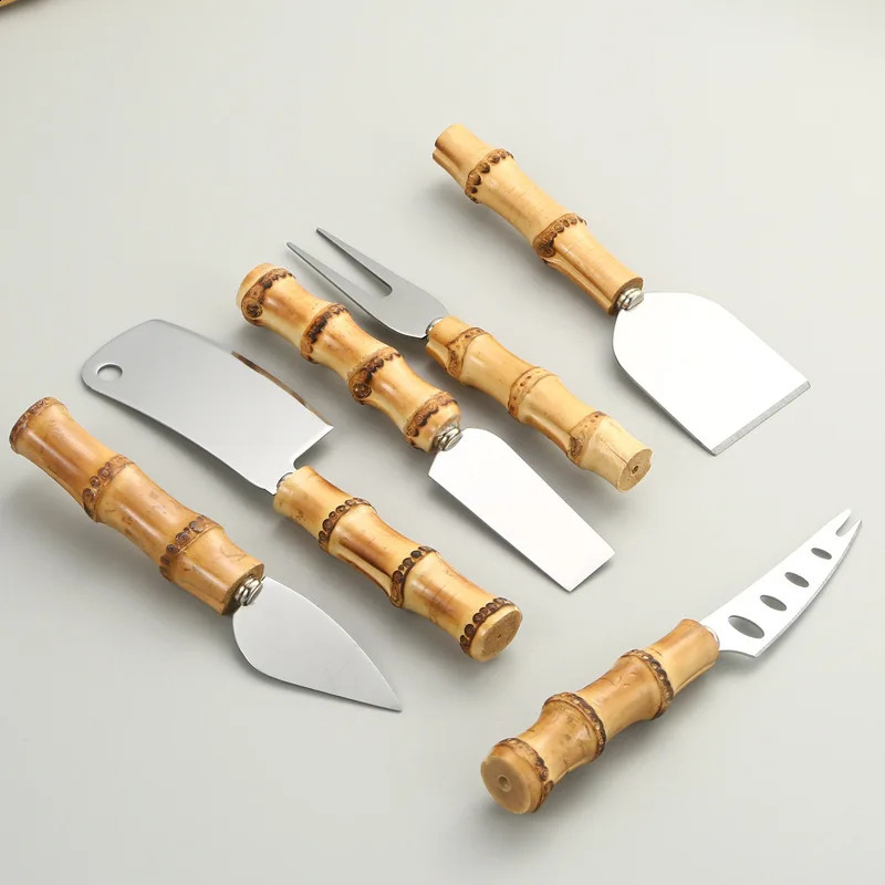 Bamboo Cheese Knives Set Cheese Cutlery Steel Stainless Cheese Slicer Cutter Mini KnifeButter KnifeSpatula ForK 240726