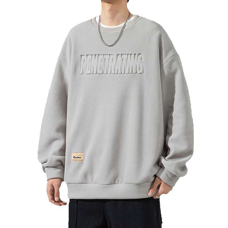 Sweatshirt 2024 Autumn and Winter New Long Sleeved T-shirt Fleece 340g Loose Base Shirt Men's Casual Jacket Men Seasons Plus Size Mens Clothing P